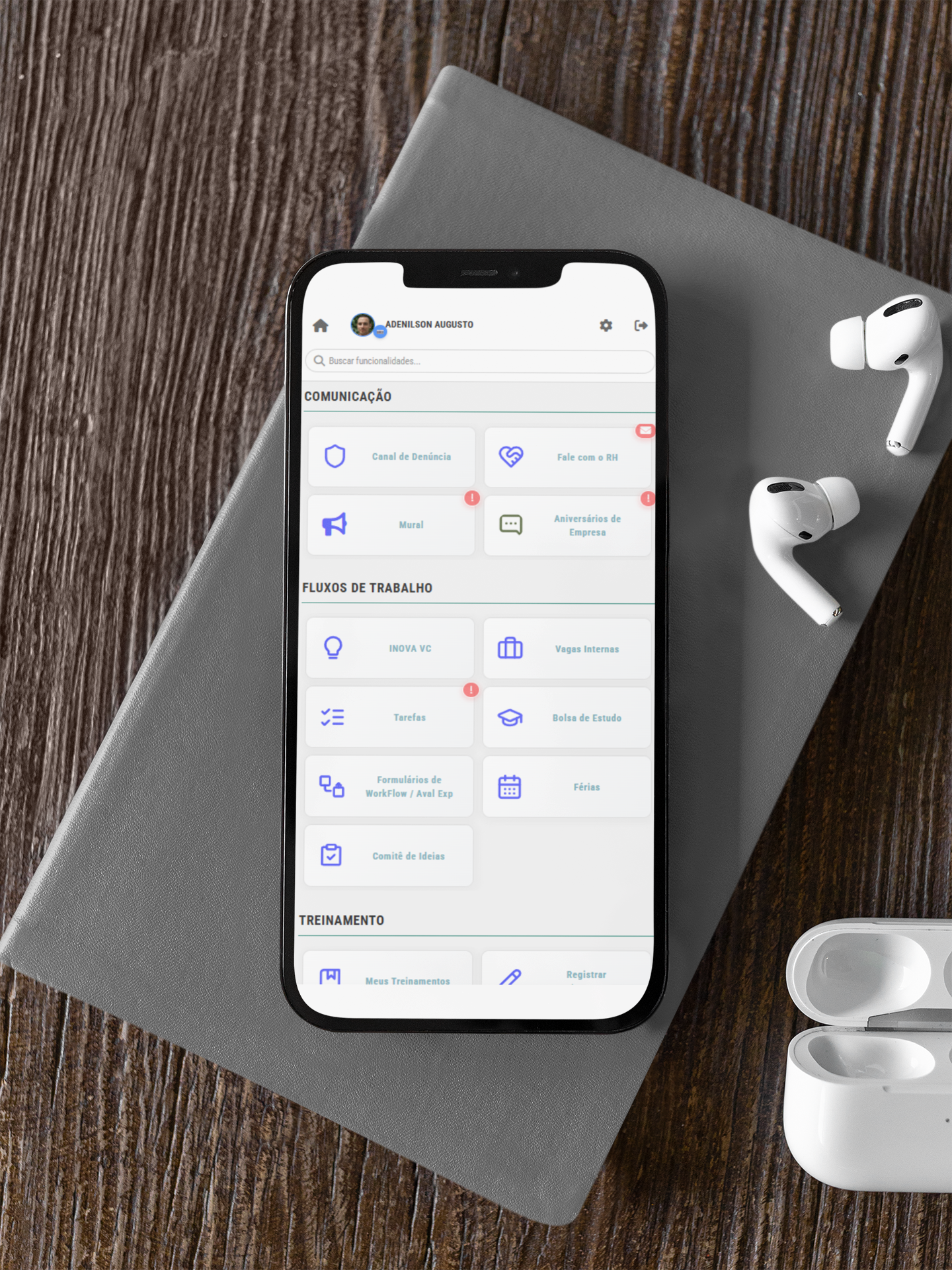 HUB do colaborador no celular